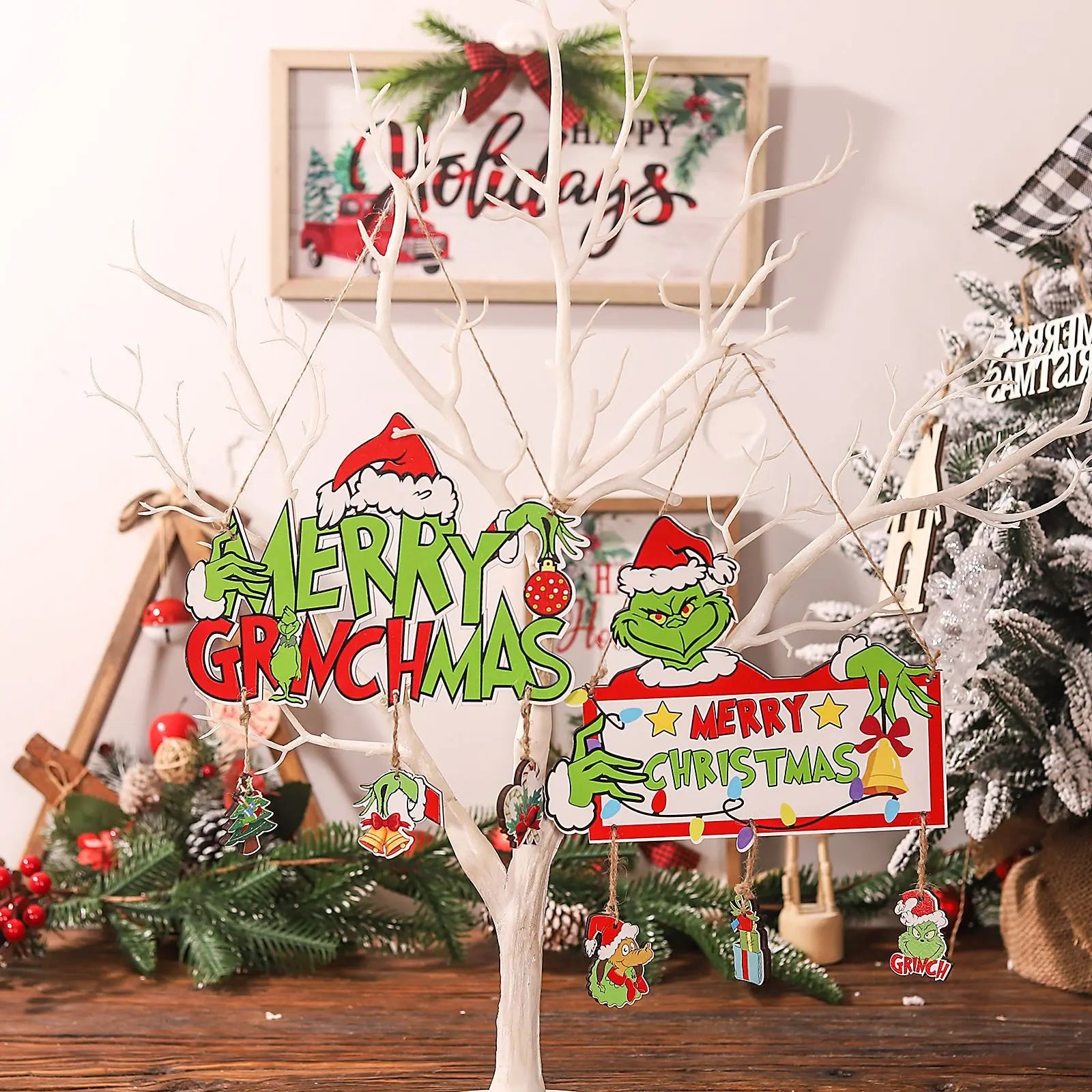 New Christmas Decorations Grinch Merry Christmas Wooden Hanging Signs for Shopping Malls/Shops/Home, Suitable for Birthdays, Travel Souvenirs, Graduation, Housewarming, Parties, Christmas, Valentine's Day, Spring Festival, Fa