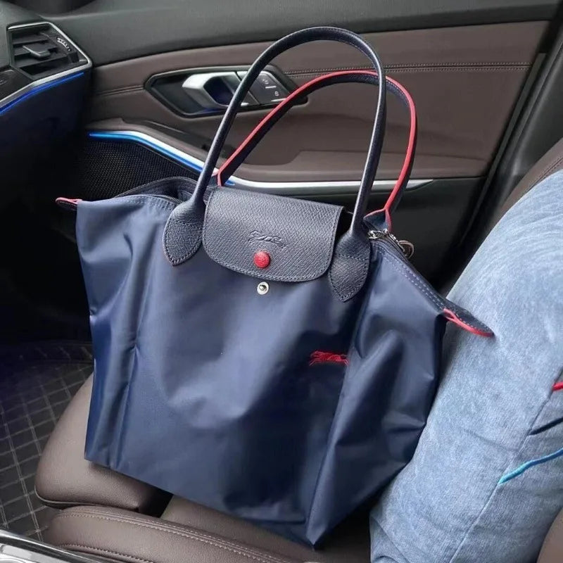 1 Women foldable hobos nylon Handbag Bags Classics Lady Tote Bag embroidered Shoulder Bags short and longchamp handles bags