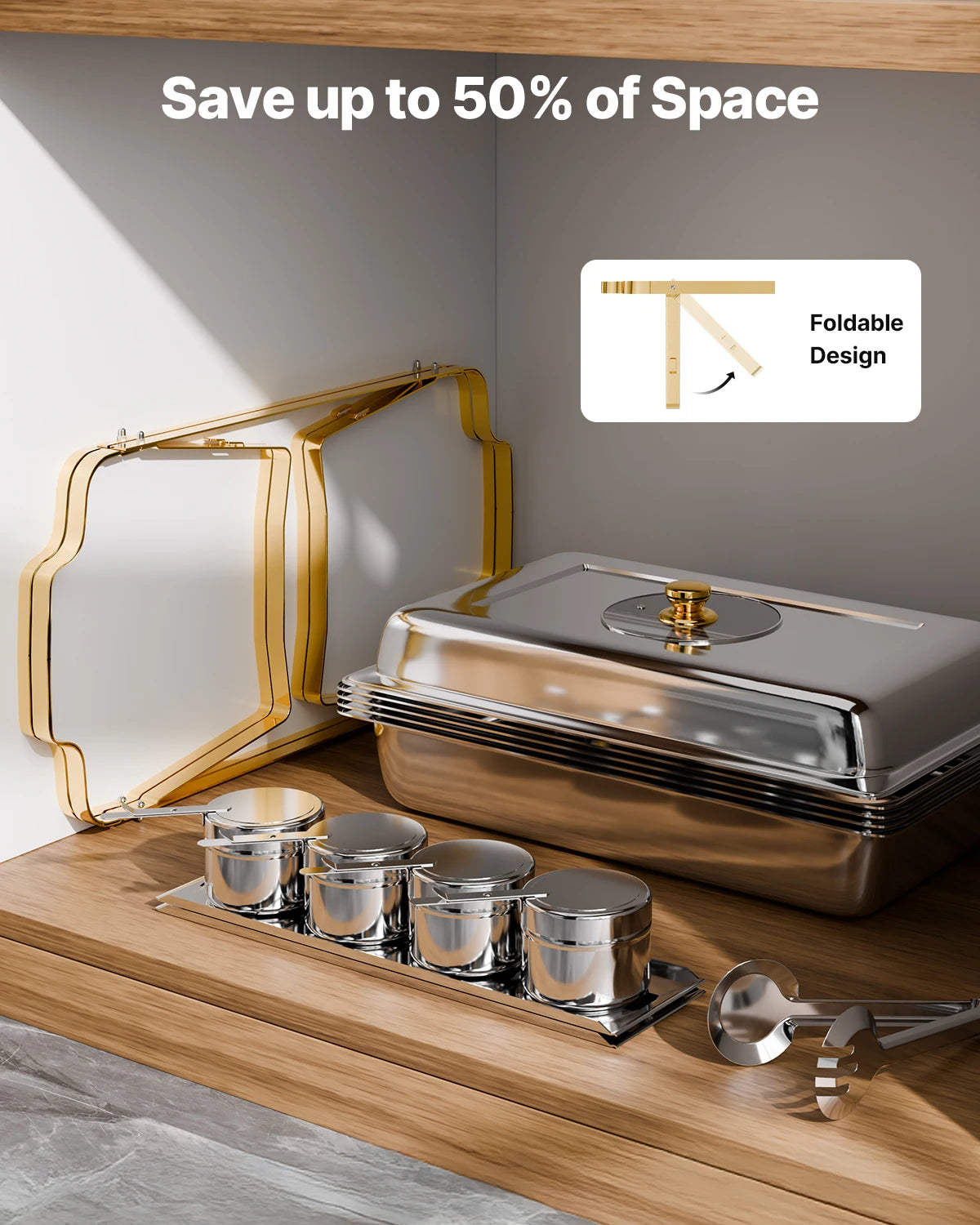 SucceBuy 2/4 Pack Chafing Dish Buffet Set Stainless Steel Chafer with Half Size Pans Rectangle Catering Warmer for Party Banquet