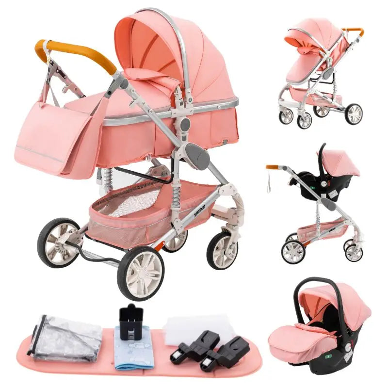 Poussette bébé 3-en-1 compacte, siège auto pour bébé, système de voyage portable pour bébé, poussette légère, poussette bidirectionnelle