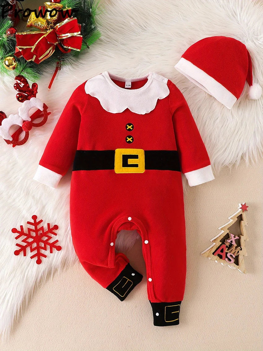 Prowow Baby Christmas Clothes 2025 Cartoon Pattern Green Romper Xmas Jumpsuit For Kids Newborn New Year Baby Costume Boy Girls