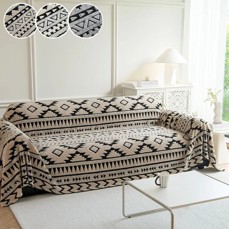 1PC-Bohemian style sofa towel, cushion, armrest, backrest integrated sofa cover, simple two-color sofa towel