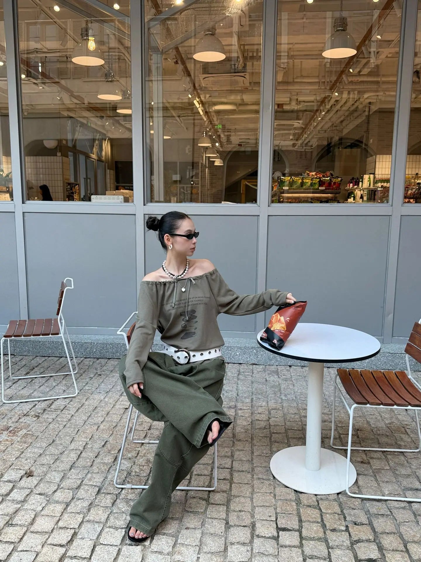 DEAT Fashion Splicing Silhouette Curved Jeans Women's High Waist Loose Wide Leg Denim Pants Autumn New 7A1005