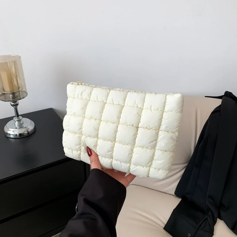 Women Cosmetic Quilted Bag Square Portable Makeup Storage Clutch Bags Simple Girl Lipstick Toiletry Organizer Small Handbag