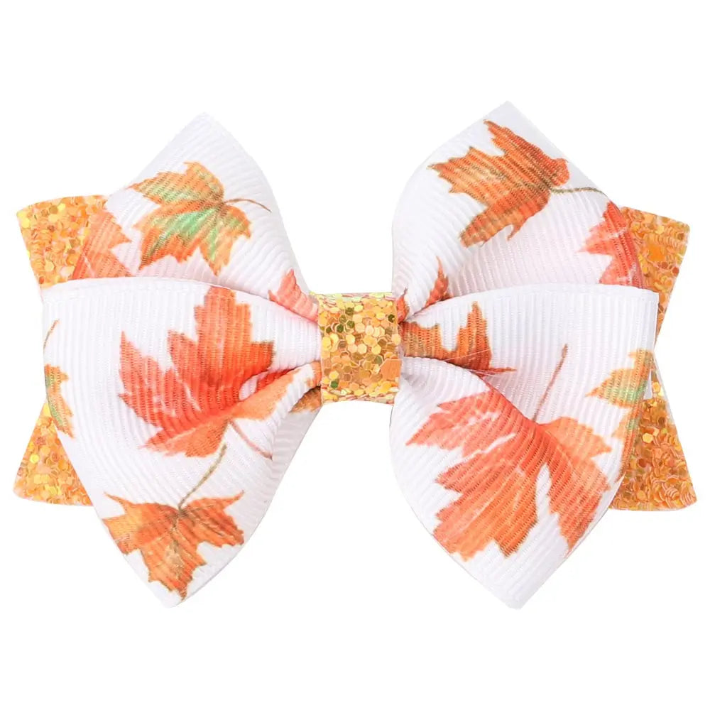 1/2PCS Thanksgiving Maple leaf Hair Clips Girls Grosgrain Ribbon Pumpkin Print Hairpins Headdress Kids Hair Accessories