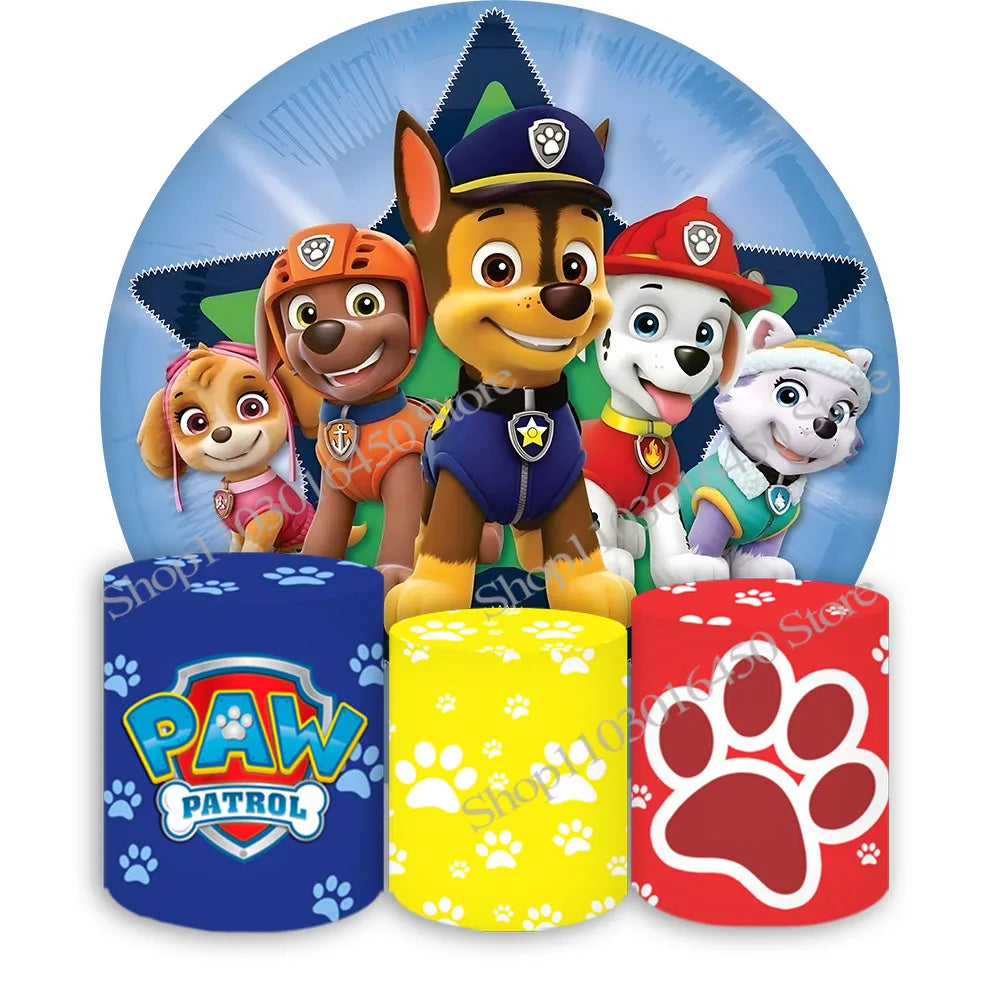 The Paw Patrol Round Backdrop Elastic Circle Colorful Baby Shower For Kids Birthday Party Background Cylinder Decoration Props