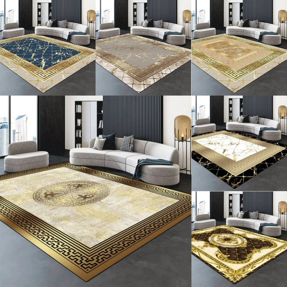 Modern Golden Luxury geometric abstract Carpet Living Room Decor Sofa Rug Bedside Soft Area Rug Balcony Coffee Table Floor Mat