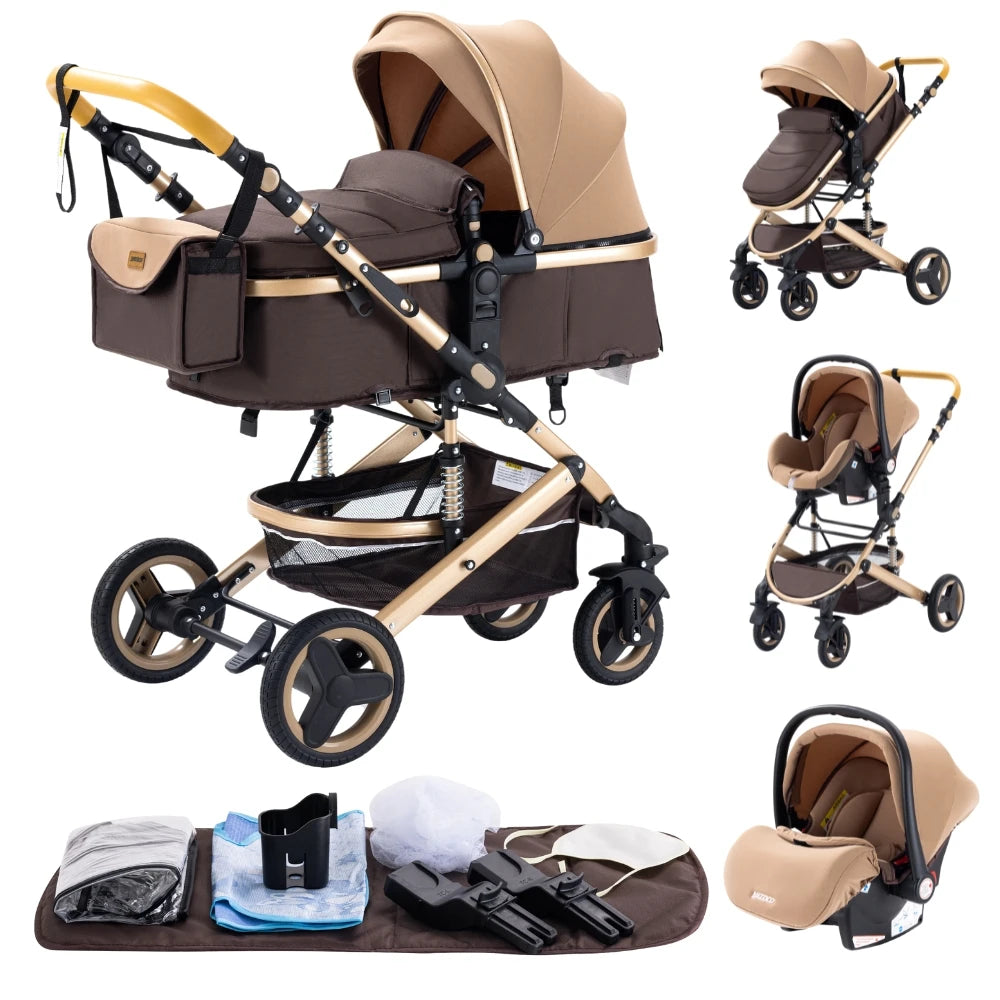 Poussette bébé 3-en-1 compacte, siège auto pour bébé, système de voyage portable pour bébé, poussette légère, poussette bidirectionnelle