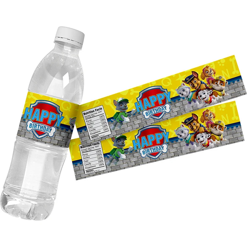 24pcs Paw Patrol Theme Water Bottle Stickers Labels Baptism Baby Shower Birthday Decor Supplies Dogs Party Water Bottle Wrappers