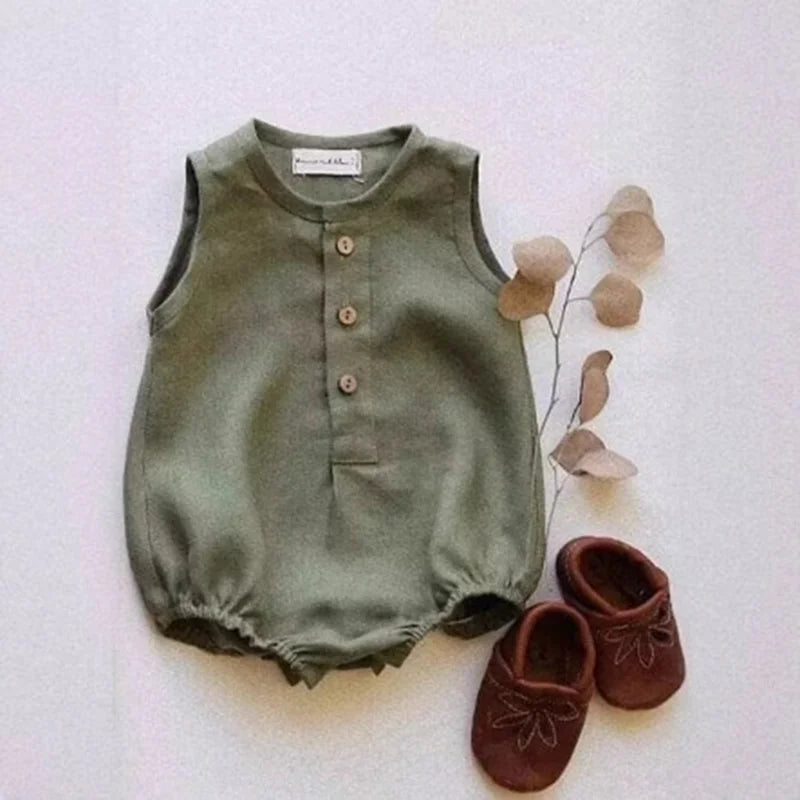 Newborn Baby Boys Linen Cotton Romper Soft Breathable Sleeveless bodysuits Infant Jumpsuit Toddler Girls One-Piece Clothes 0-24m
