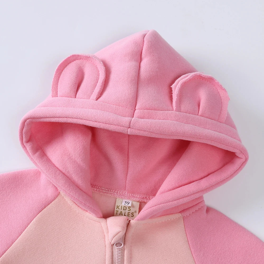 2025 Newborn Baby Romper Warm Clothes Winter Thicken Fleece Hooded Bear Onesie Toddler Boy Girl Jumpsuits Infant Pajamas
