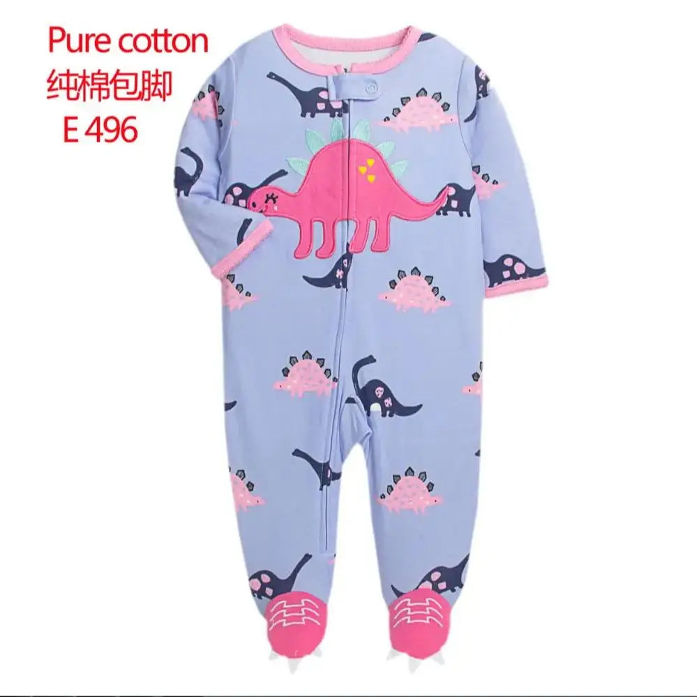 Baby Cotton Rompers Newborn Toddler Baby Boys Girls Pajamas Coveralls Cartoon Animal Dinosaur Strawberry Zipper Jumpsuit
