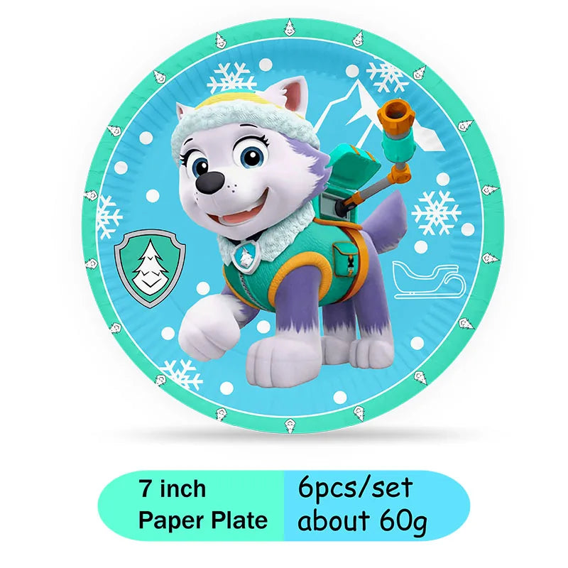 Paw Patrol Snow dog Everest Cartoon Animation Theme Birthday Party Decorations Disposable Sticker Balloon Paper Plates Supplies