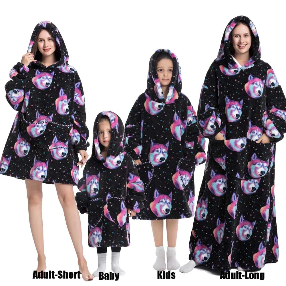Oversize Winter Sherpa Blanket Plush Polar Fleece Family Matching Hoodie Girls Sweatshirt Homewear Halloween Women Kids Clothes