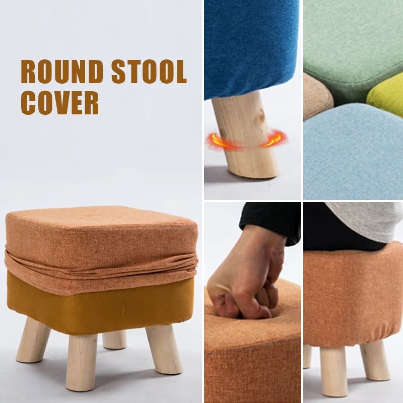 Elastic Footstool Cover Cotton Linen Stretch Sofa Protector Ottoman Slipcover Washable Ottoman Pouffe Foot Rest Stool Covers