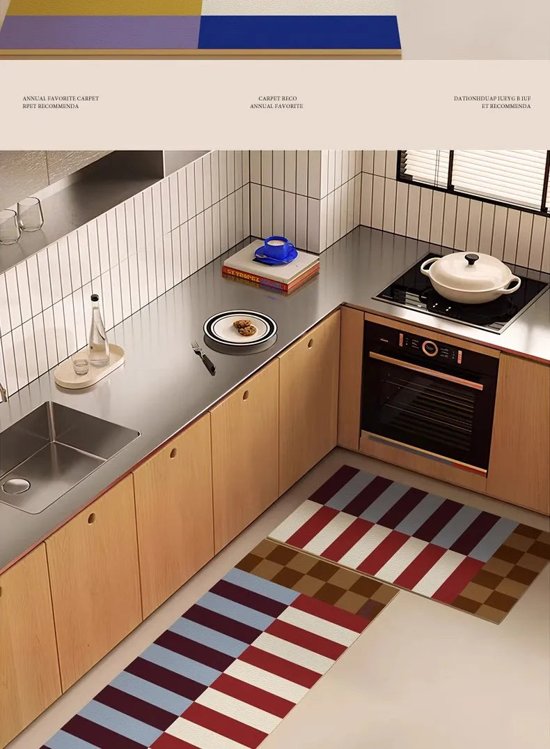 VIKAMA Retro Striped Simple Kitchen Floor Mats Diatomite Water-Absorbent Non-Slip Foot Mats Scrubbable Home Decoration Summer