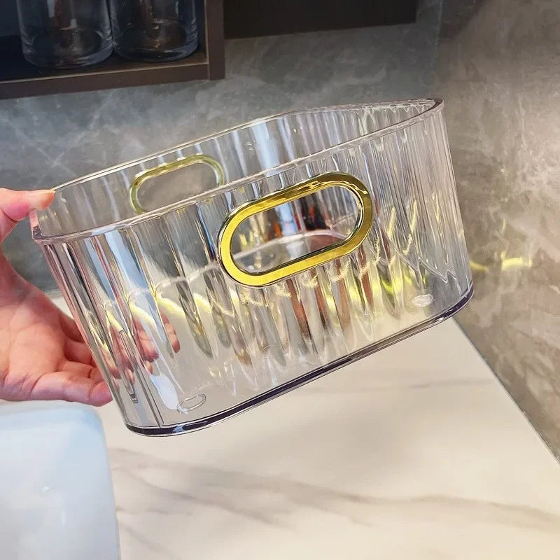 Cosmetics Box Desktop Storage Drawer Stackable Storage Box with Handle Makeup Organizers Basket Poatable Sundries Acrylic Rack