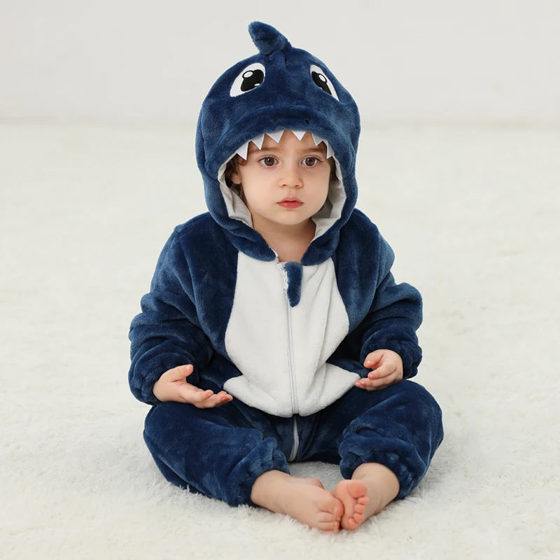 Winter Baby Rompers Baby Pijamas Halloween Ghost Bat Shark Deer Animal Cartoon Hooded Jumpsuits Cosplay Costume Boys Girl Pajama
