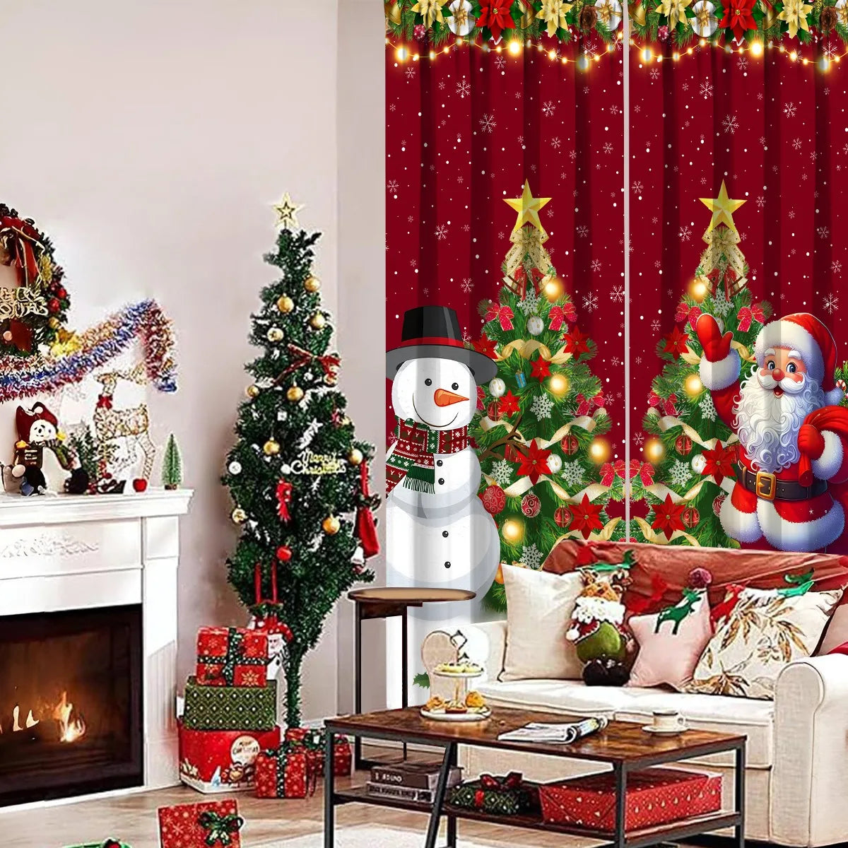 2pcs Christmas Curtain Merry Christmas Decoration for Home 2025 Xmas Curtain Window Ornaments Navidad Natal New Year Gift 2026