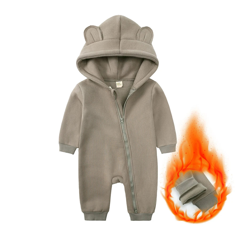 2025 Newborn Baby Romper Warm Clothes Winter Thicken Fleece Hooded Bear Onesie Toddler Boy Girl Jumpsuits Infant Pajamas