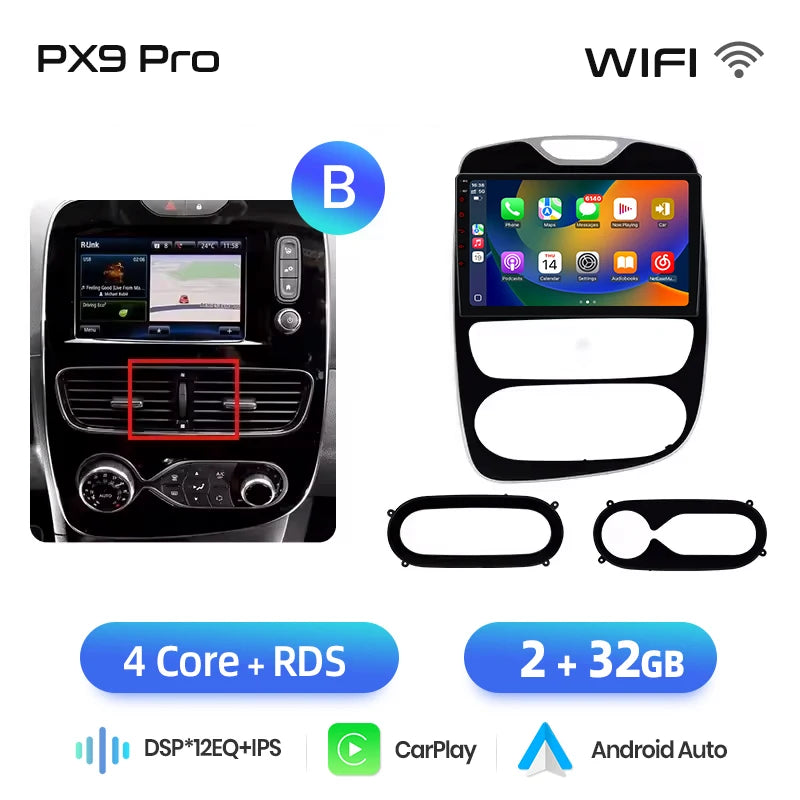 AWESAFE CarPlay اللاسلكي لنظام Apple Android 13 راديو السيارة لسيارة Renault Clio 4 2012 2013 2014-2016 شاشة الوسائط المتعددة ستيريو نظام تحديد المواقع العالمي (GPS)