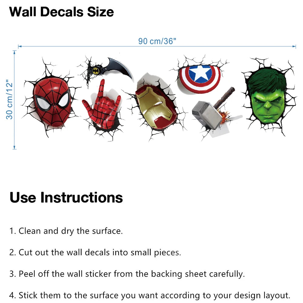 3D superhero spider wallpaper stickers for children's rooms, boys' bedrooms, self-adhesive home wall decorations, vinyl stickers