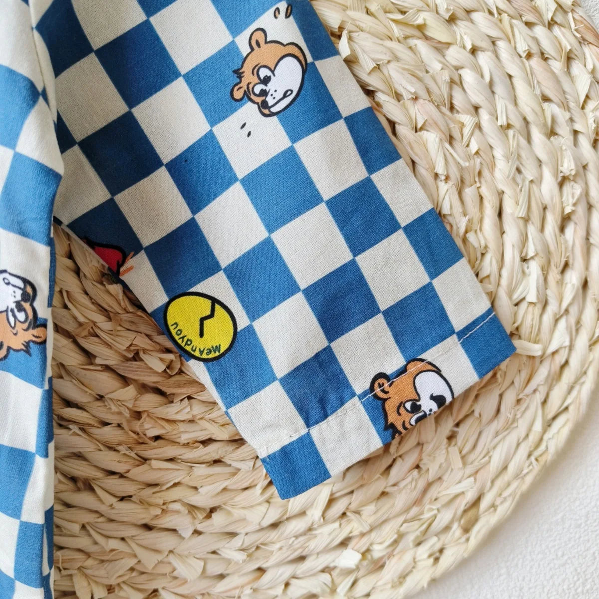 2024 Spring/Autumn New Infant Toddler Pure Cotton Grid Cartoon Printed Long Sleeve Single-Breasted Buttoned Romper