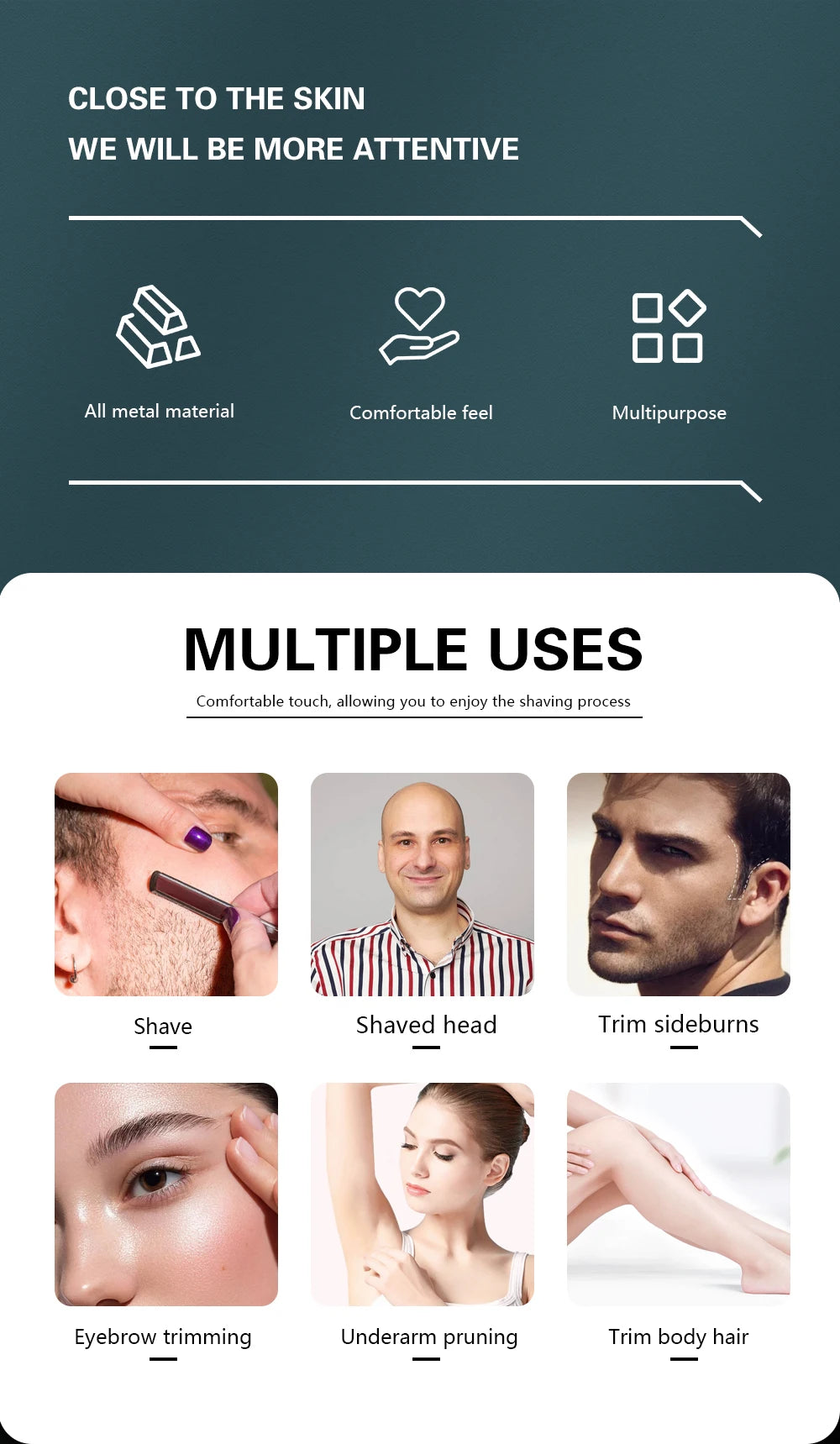 Rasoir droit manuel classique pliant en acier inoxydable