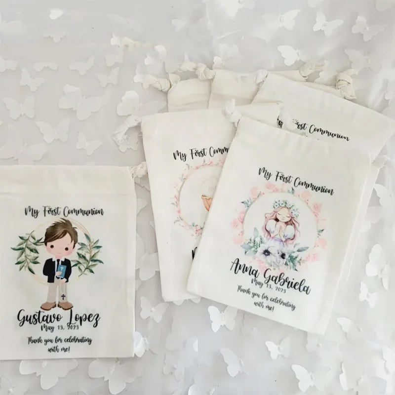 5pcs Personalized boy girl 1st First Holy Communion party bags Baptism Confirmation Religious decoration welcome thank you favor