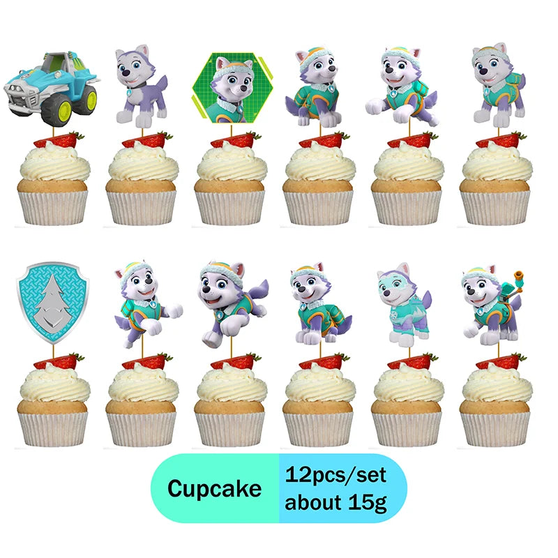 Paw Patrol Snow dog Everest Cartoon Animation Theme Birthday Party Decorations Disposable Sticker Balloon Paper Plates Supplies