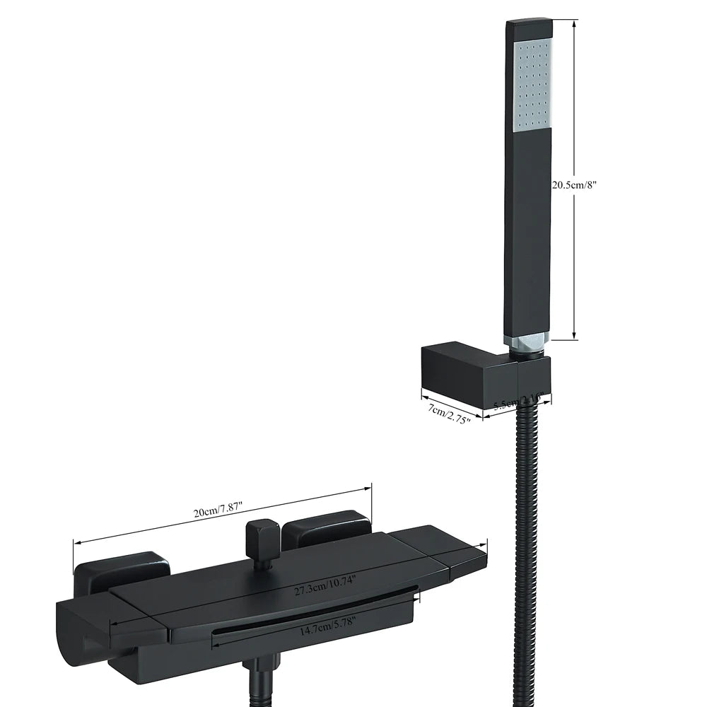 حنفيات دش حوض الاستحمام ذات الشلال الأسود، حنفية خلاط دش مثبتة على الحائط، حنفية دش حمام ساخن وبارد، BaRobinet Baignoire