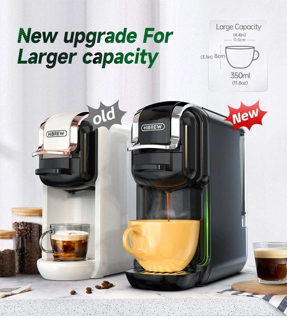 HiBREW 5 in 1 Multiple Capsule Coffee Machine Hot/Cold DG Cappuccino Nes Small Capsule ESE Pod Ground Coffee Cafeteria 20Bar H2B