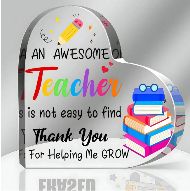 1PC transparent heart-shaped acrylic plaque, Thanksgiving teacher gift, graduation teacher gift, desktop decoration ornament