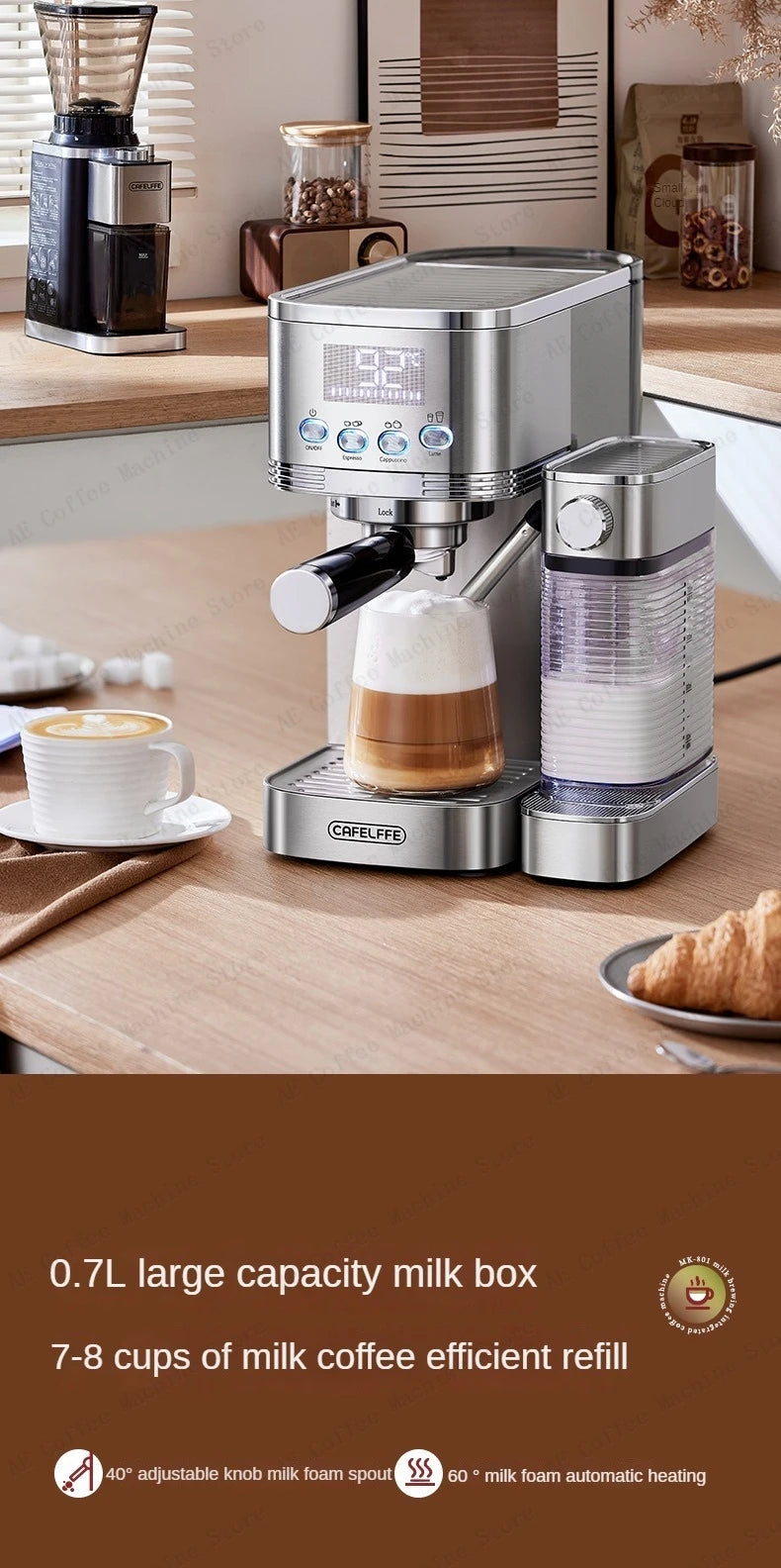 Automatic Coffee and Milk Frother All-in-one Machine 20bar Household Small Espresso Coffee Machine Multi-function Coffee Maker