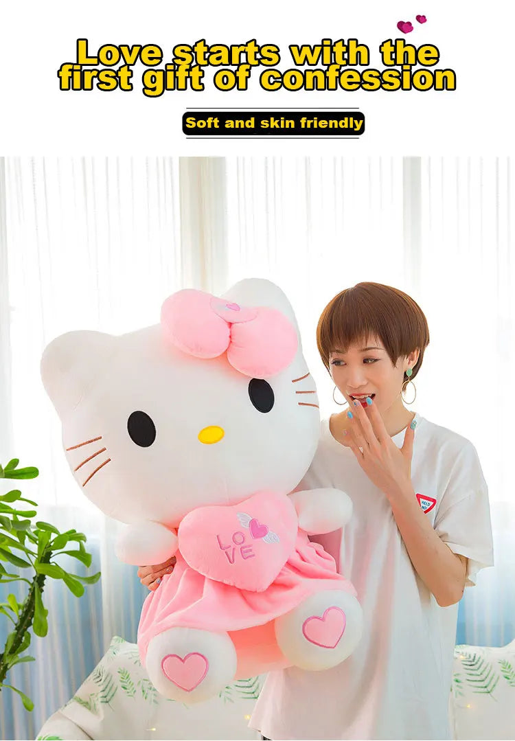 55cm Sanrio Hello Kitty Cat Plush Toys Cartoon KT Cat Plushie Doll Big Size Stuffed Anime Pillow Birthday Gifts For Kids Girls