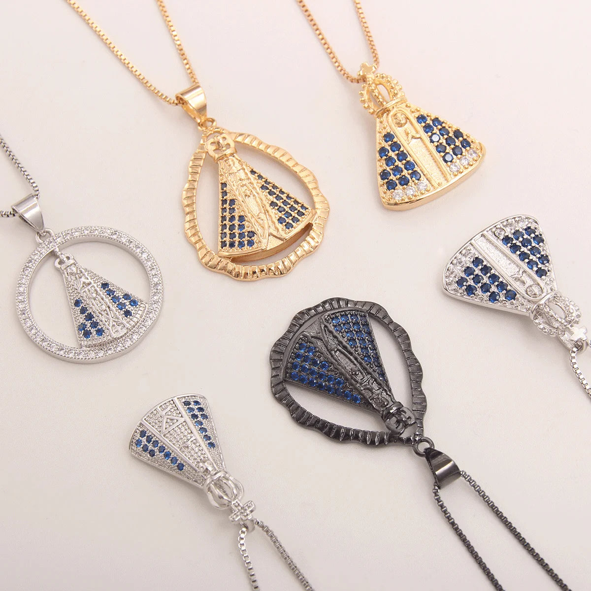 SUNSLL Trendy Geometric Religious Necklace Virgin Mary Zircon Pendant Choker For Women Ladies Party Fashion CZ Jewelry 1PC