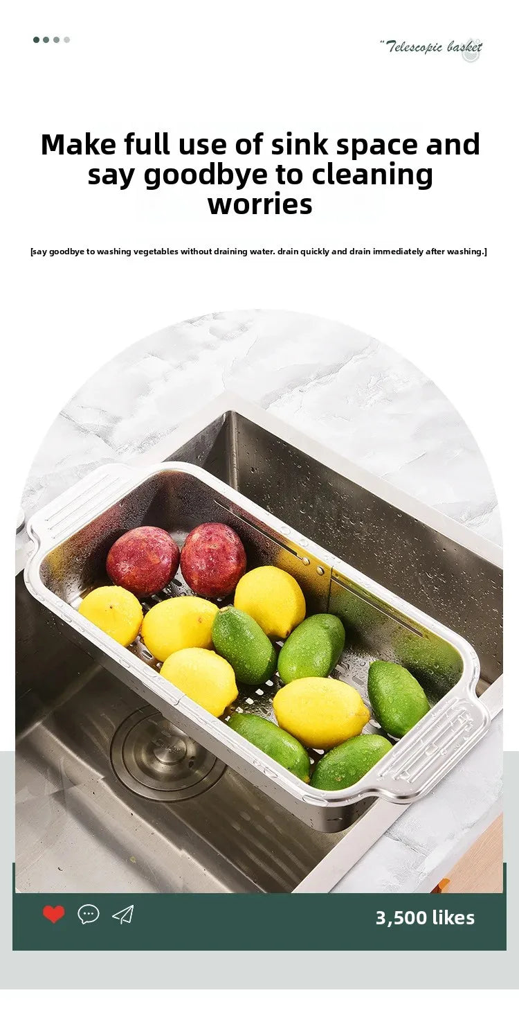 304 Stainless Steel Sink Rack - Extendable Dish Drainer for Plates, Fruits & Vegetables | Heavy-Duty Kitchen Drain Basket