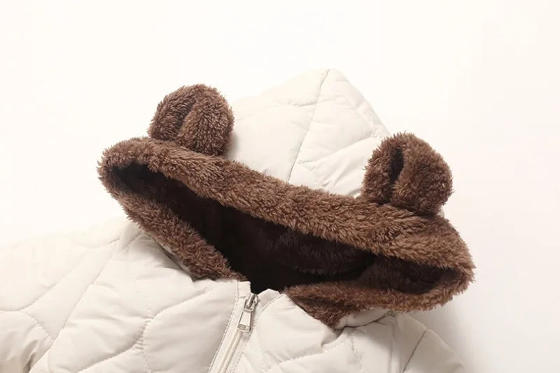0-3Y Newborn Baby Bodysuit Children's Down Cotton Jacket Bear Ear Velvet Plush Jumpsuit Thick Rompers Baby Boys Girls Bodysuits