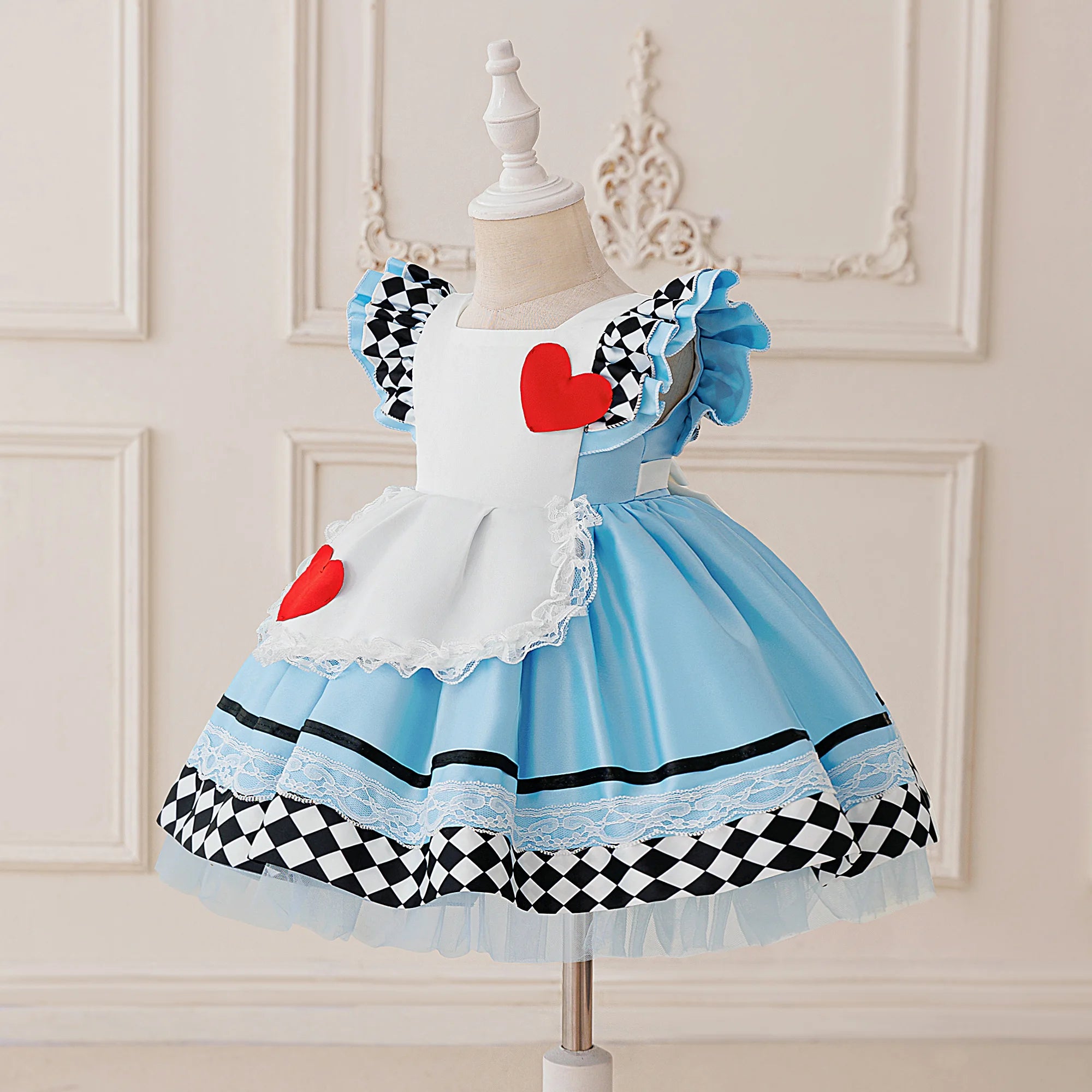 Maid Alice Princess Party Baby Girls Dress Lolita Wonderland Alice Carnival Cartoon Bow Apron Dresses for Baby Halloween Costume