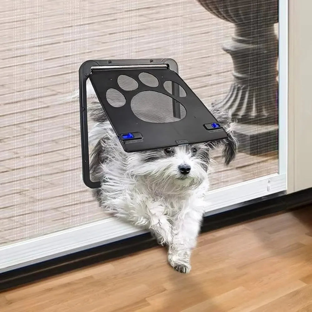 Plastic Pet Lockable Screen Door Magnetic Flap Automatic Lock Dog Flap Door Weatherproof Ventilation Self-Closing Pet Door