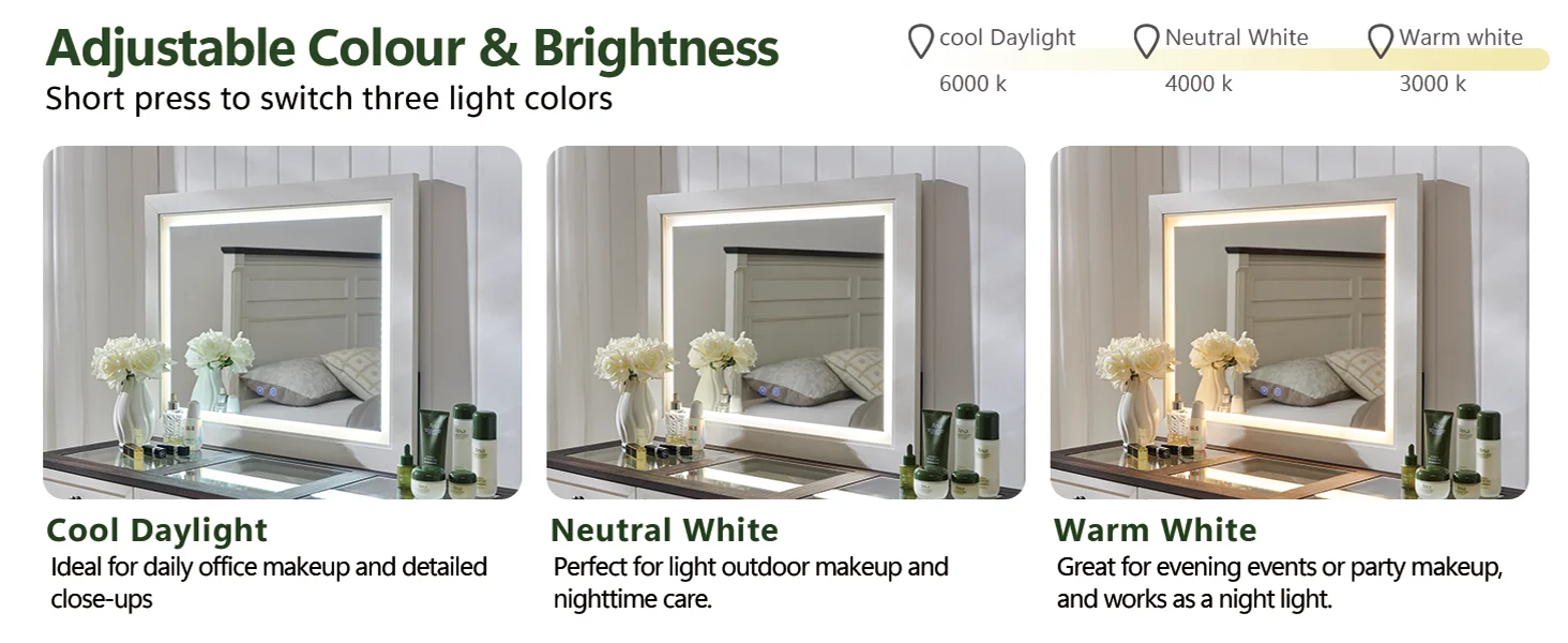 Commode de chambre en bois rustique de 69 po de largeur avec plateau en verre, 9 grands tiroirs de rangement, 3 lumières utilisables de couleur et miroir LED HD 30"