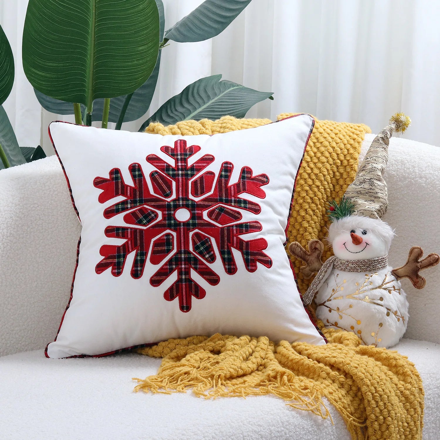 Pillow Cover Christmas Embroidered Pillow Cushion Cover Christmas Snowflake Deer 45x45cm Household Pillowcase