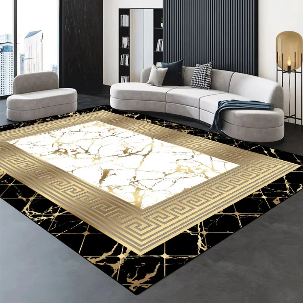 Modern Golden Luxury geometric abstract Carpet Living Room Decor Sofa Rug Bedside Soft Area Rug Balcony Coffee Table Floor Mat