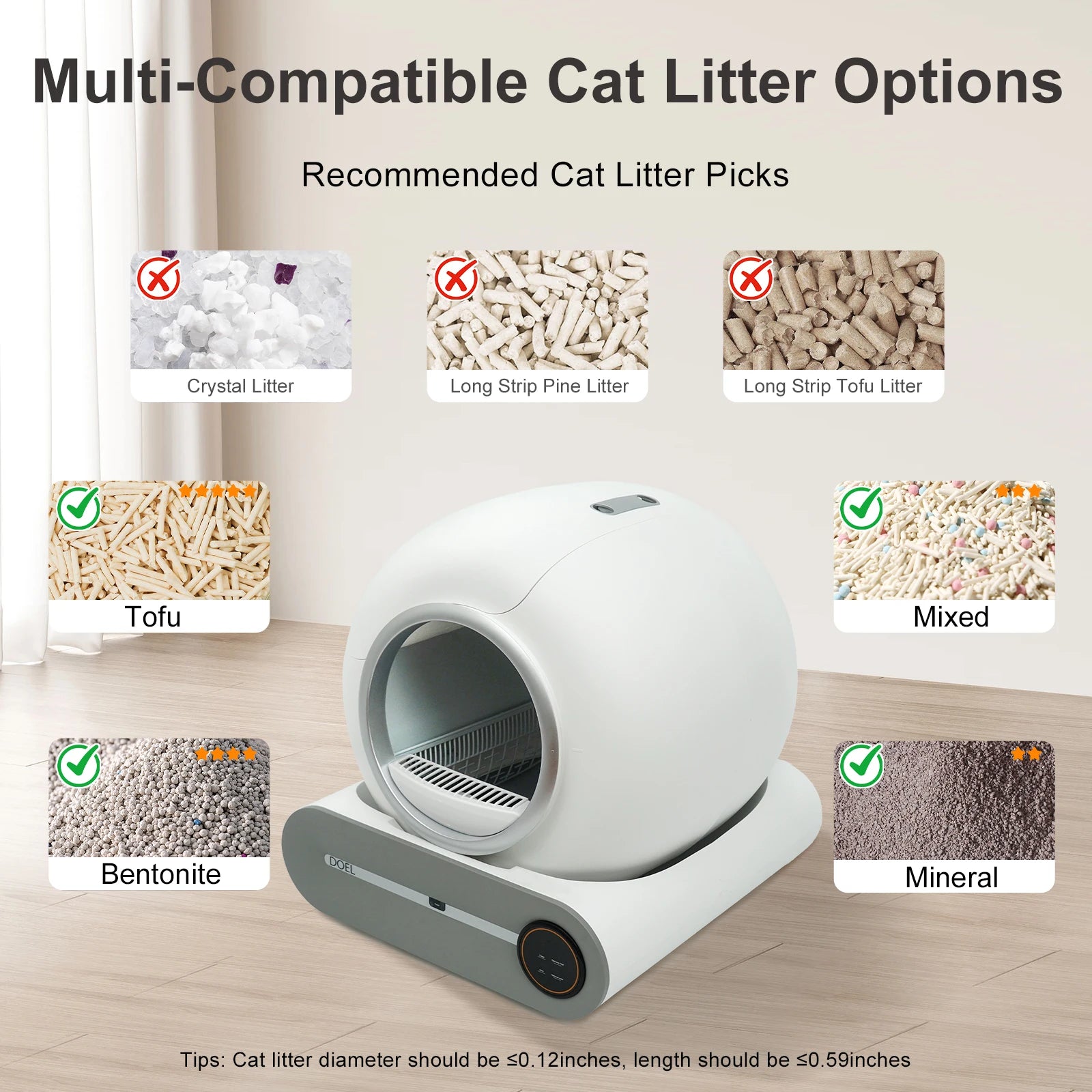 DOEL Self Cleaning Cat Litter Box 65L Automatic Cat Litter Box w/ Trash Bag &amp; Litter Mat Smart Cat Toilet App Control 2.4G WiFi