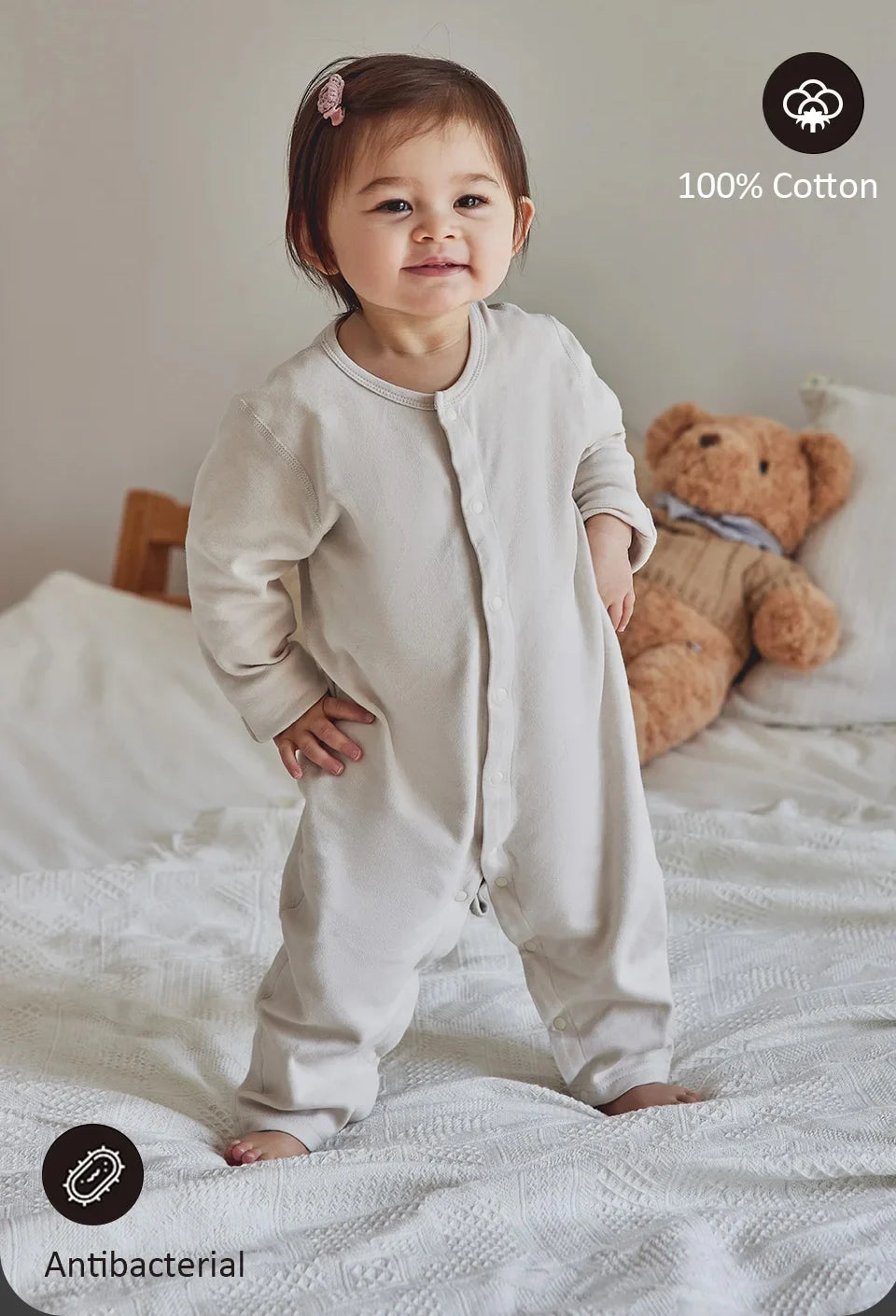 Baby Romper For 3-12Months Spring Thin 1.0Tog Jumpsuit Baby One-Piece Pajamas Soft Split-Leg Sleepwear Easy To Change Diaper