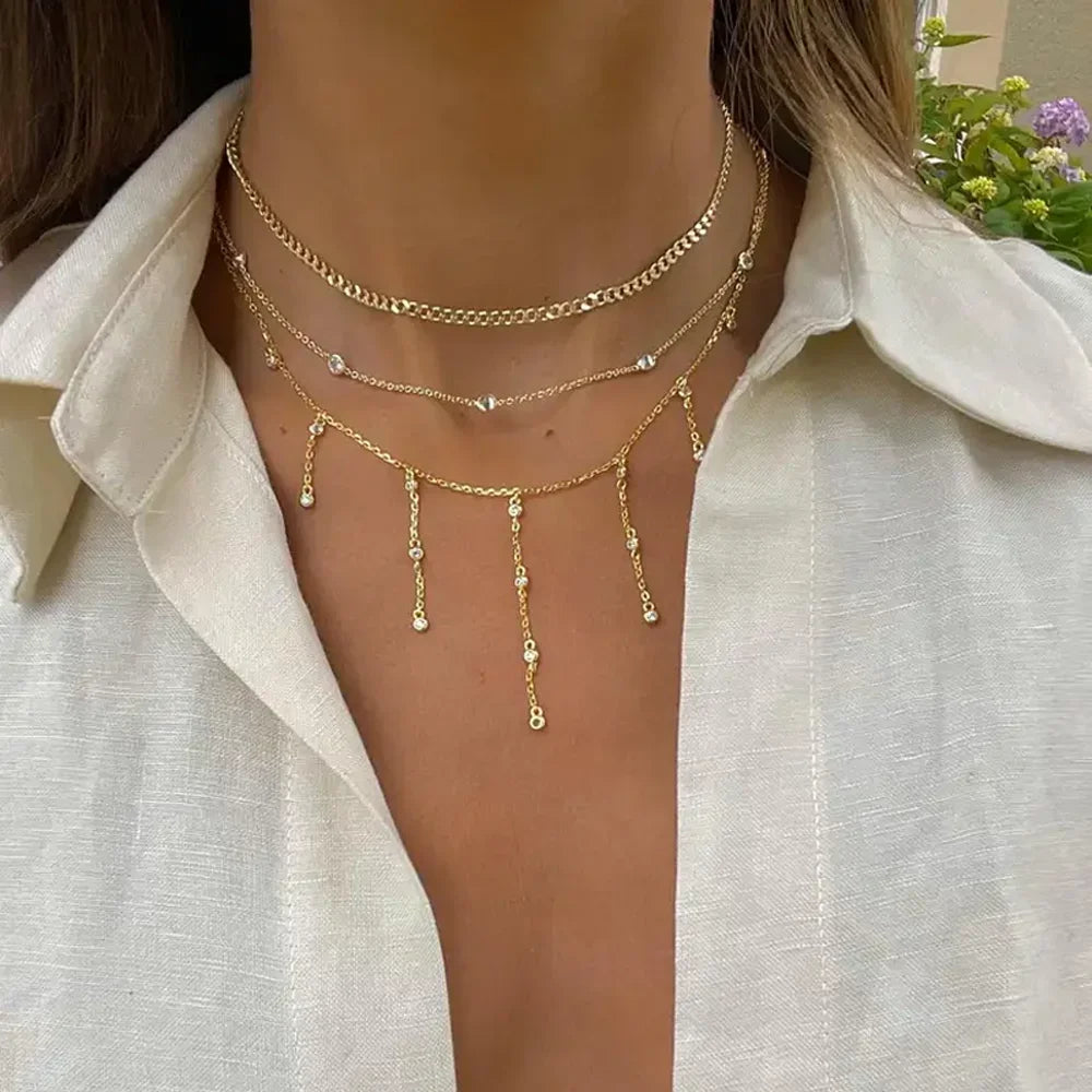 قلادة تشوكر أنيقة من الفضة الإسترلينية 925 بتصميم بسيط ودقيق مرصعة بأحجار الزركونيا المكعبة، مصنوعة من الذهب، للنساء، مجوهرات أنيقة