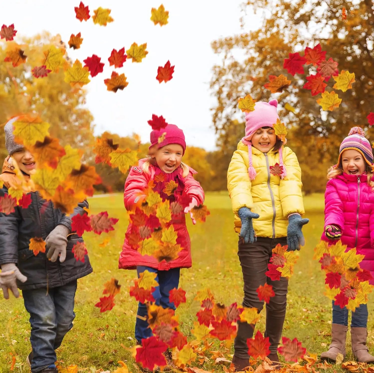 Yannew 500pcs Artificial Fall Maple Leaves Silk Leaf for Craft DIY Thanksgiving Wedding Party Decoration Autumn Home Table Decor