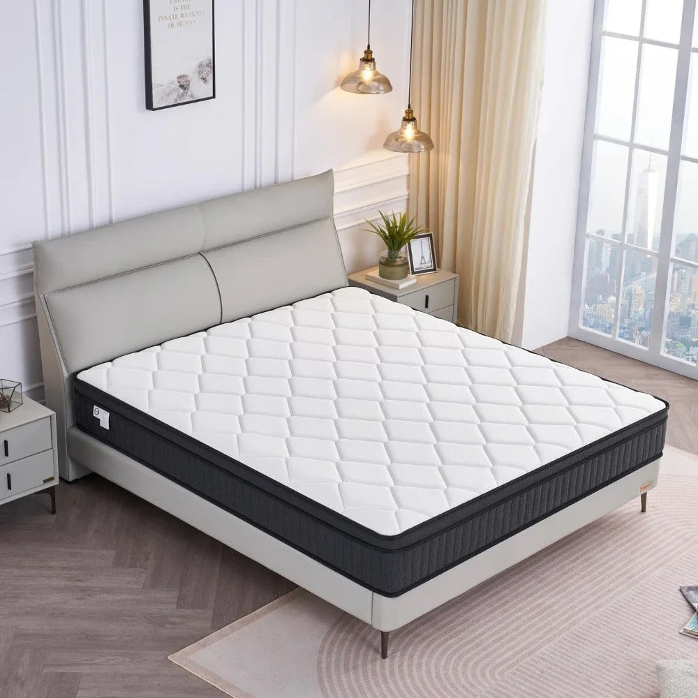 Matelas Queen, matelas Queen Size dans une boîte, matelas hybride en mousse à mémoire de forme avec ressorts ensachés individuels pour l'isolation du mouvement