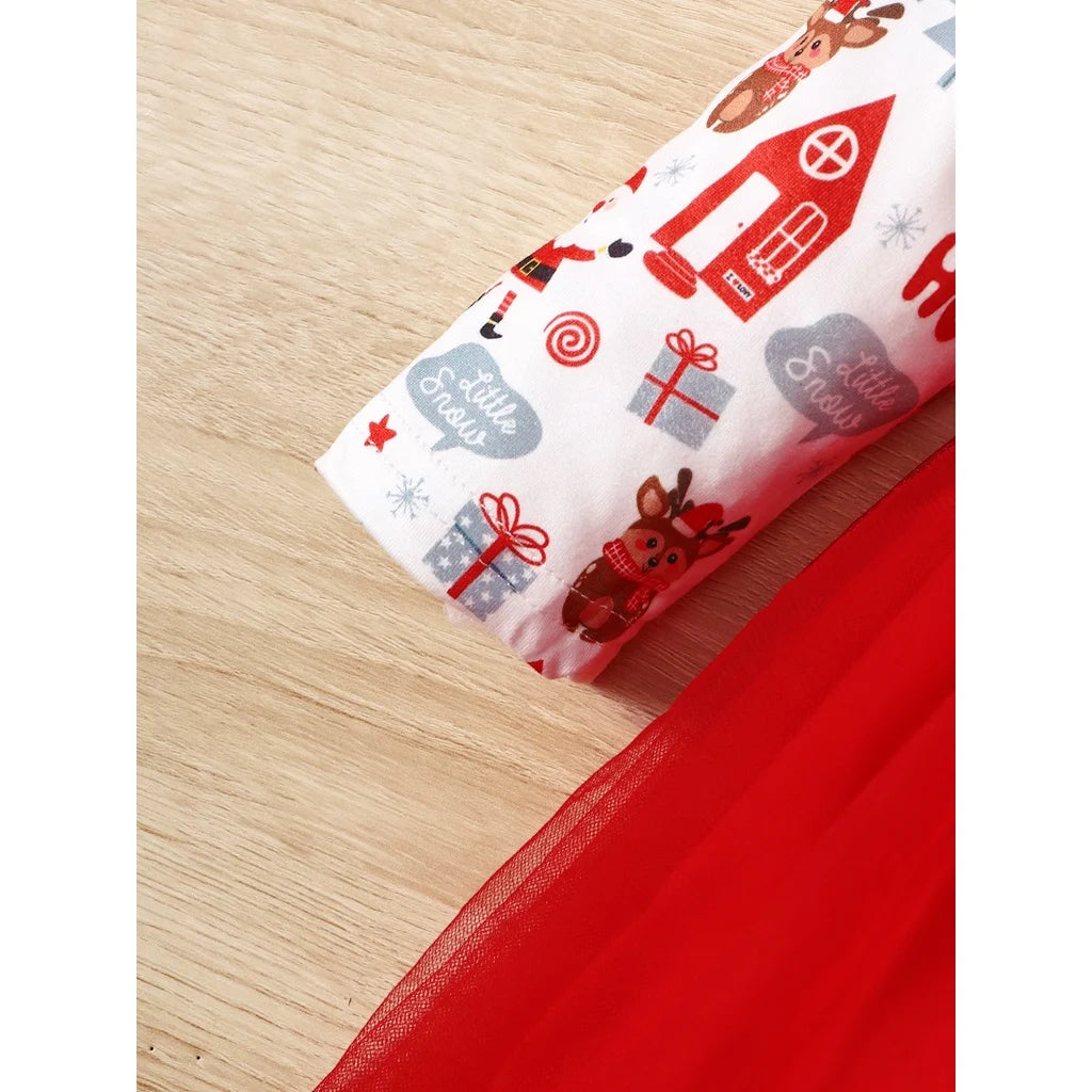 3-24 Months Toddler Baby Girl 2pcs Clothes Set Long Sleeve Christmas Print Dress with Headwear Fashion Holiday Style Daliy Wear