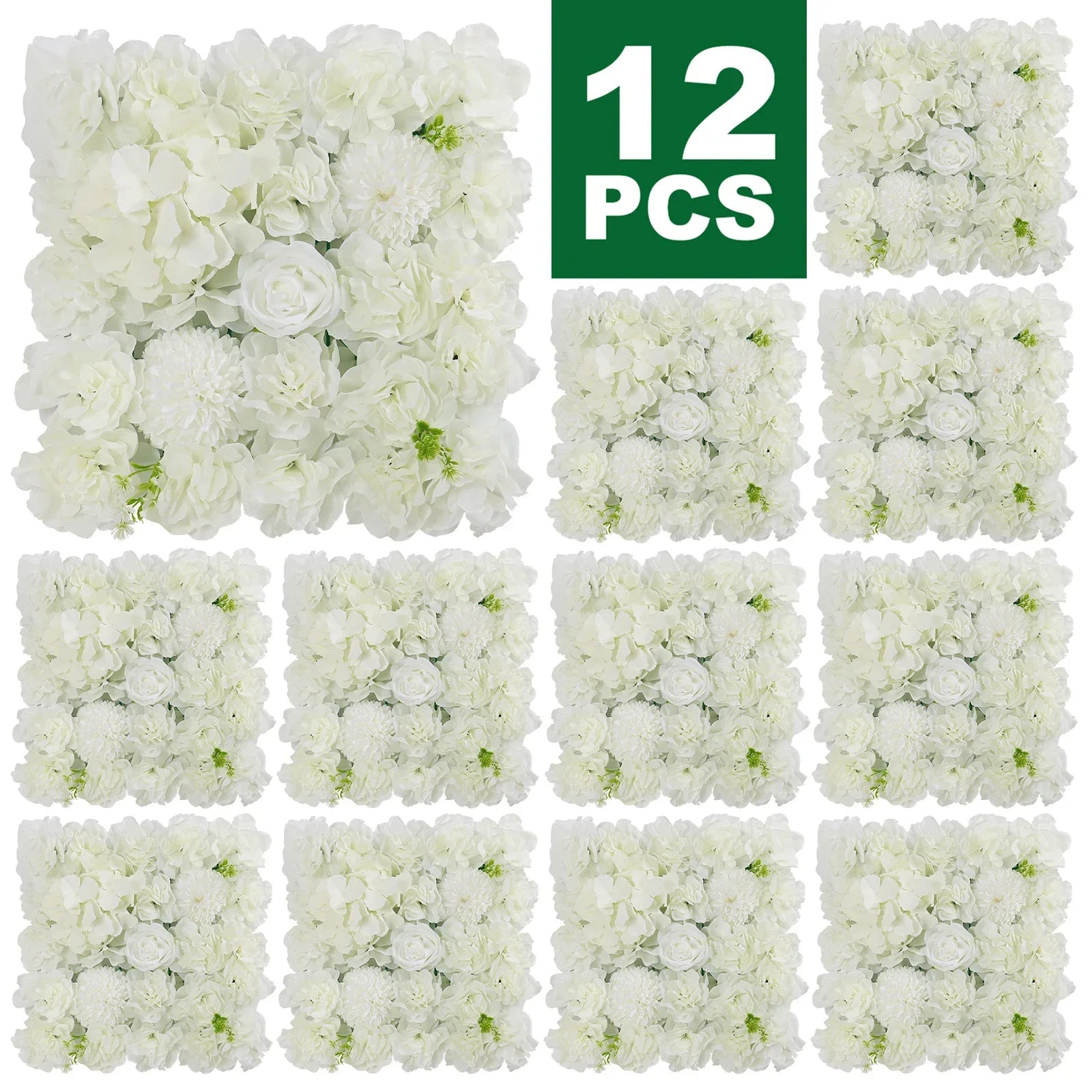 12PCS Artificial Flowers Roses Wall Panel 3D Flower Backdrop Faux Roses for Wall Party Wedding Bridal Shower Outdoor Decoration